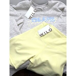 Wilo 2-Pc. Sweat & Short Set In Grey/Yellow Lightweight Activewear Women's Small